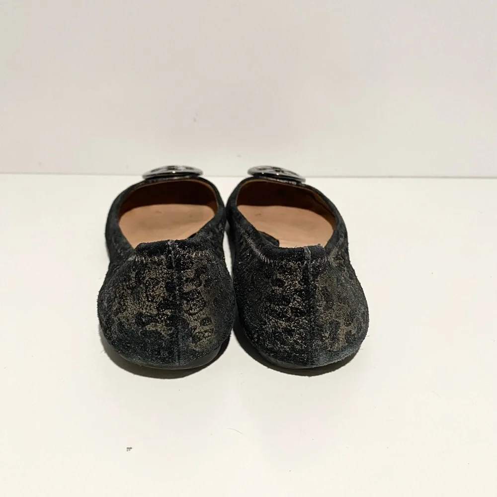 Tory Burch Luisa‎ Anthracite Metallic Women's Leopard Print Ballet Flats